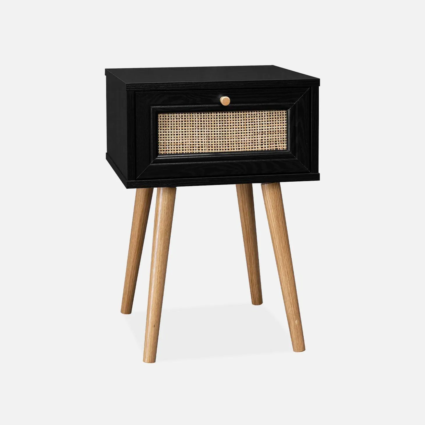 Woven rattan bedside table with drawer