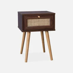 Woven rattan bedside table with drawer