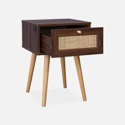 Woven rattan bedside table with drawer