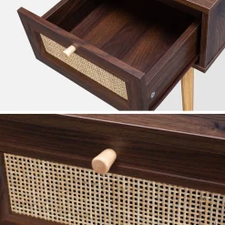 Woven rattan bedside table with drawer
