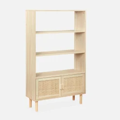 Woven rattan bookcase with storage cupboard