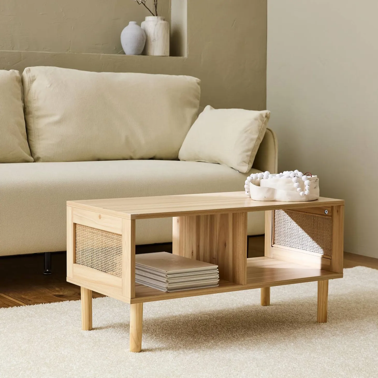 Woven rattan coffee table