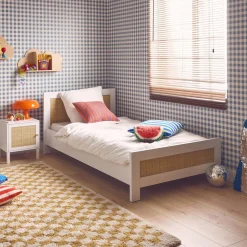 90 x 190cm white wood and cane effect children's bed, including bed base