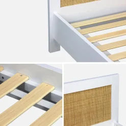 90 x 190cm white wood and cane effect children's bed, including bed base