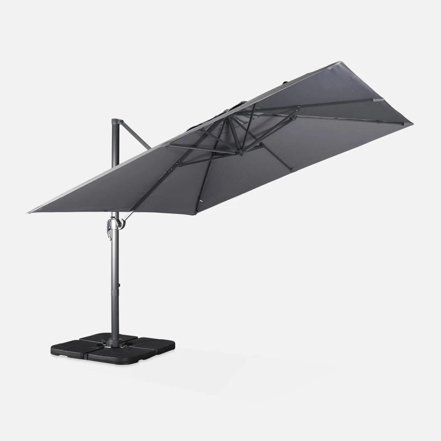 3x3m cantilever parasol + 50x50cm weighted slabs with protected cover included