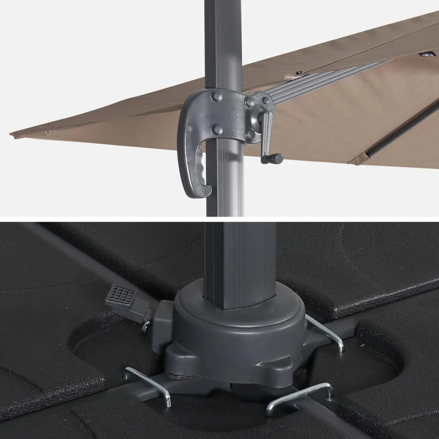 3x3m cantilever parasol + 50x50cm weighted slabs with protected cover included