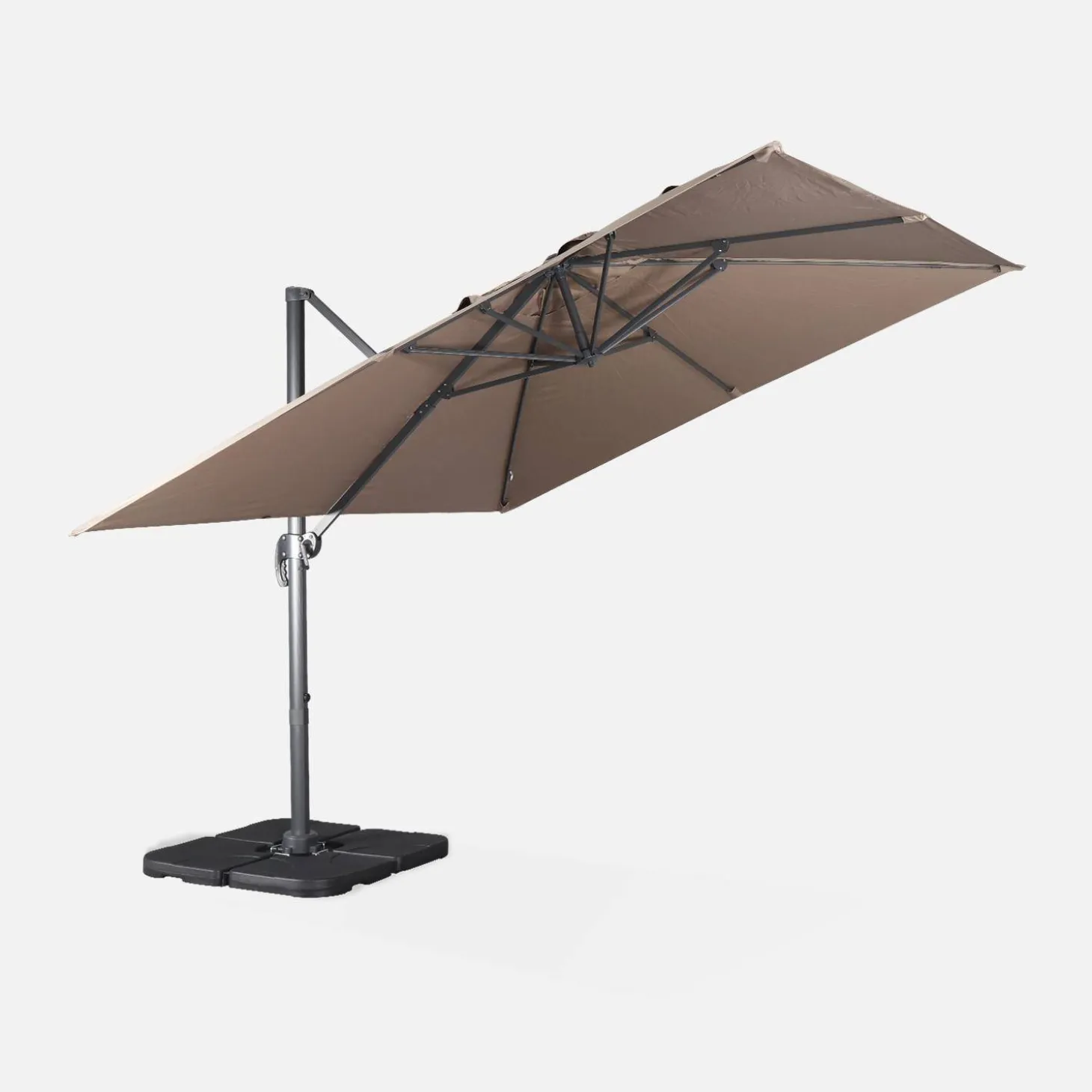 3x3m cantilever parasol + 50x50cm weighted slabs with protected cover included