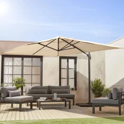 3x4m offset rectangular parasol with 50x50cm weighted slabs