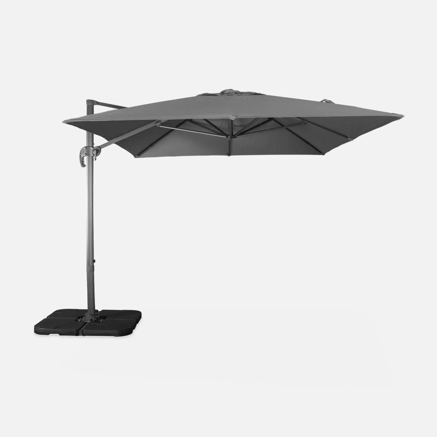 3x4m offset rectangular parasol with 50x50cm weighted slabs