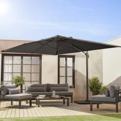 3x4m offset rectangular parasol with 50x50cm weighted slabs