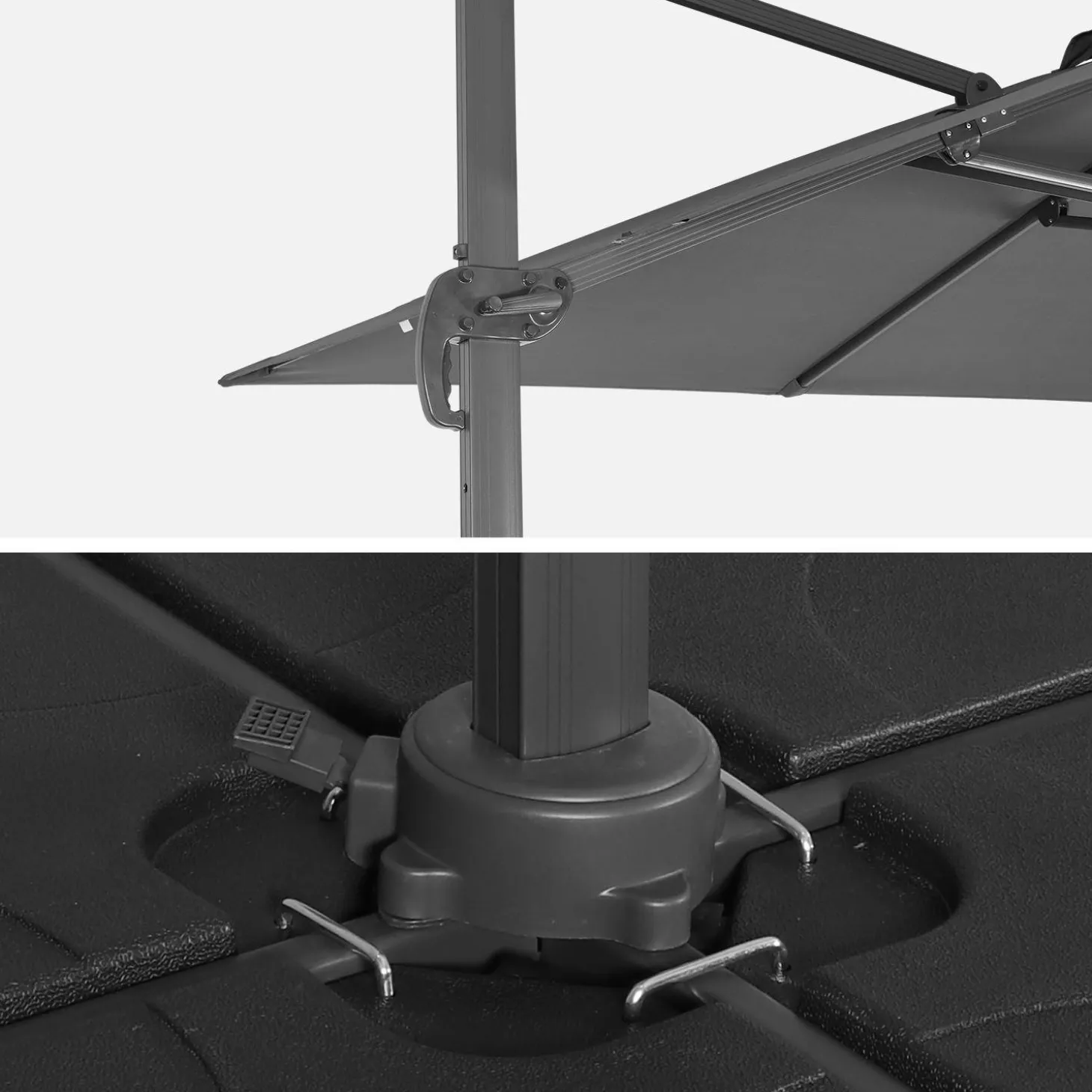 3x4m offset rectangular parasol with 50x50cm weighted slabs
