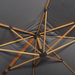 3x3m Square Offset Parasol with Wood-Effect Frame + 50x50cm Weighted Slabs