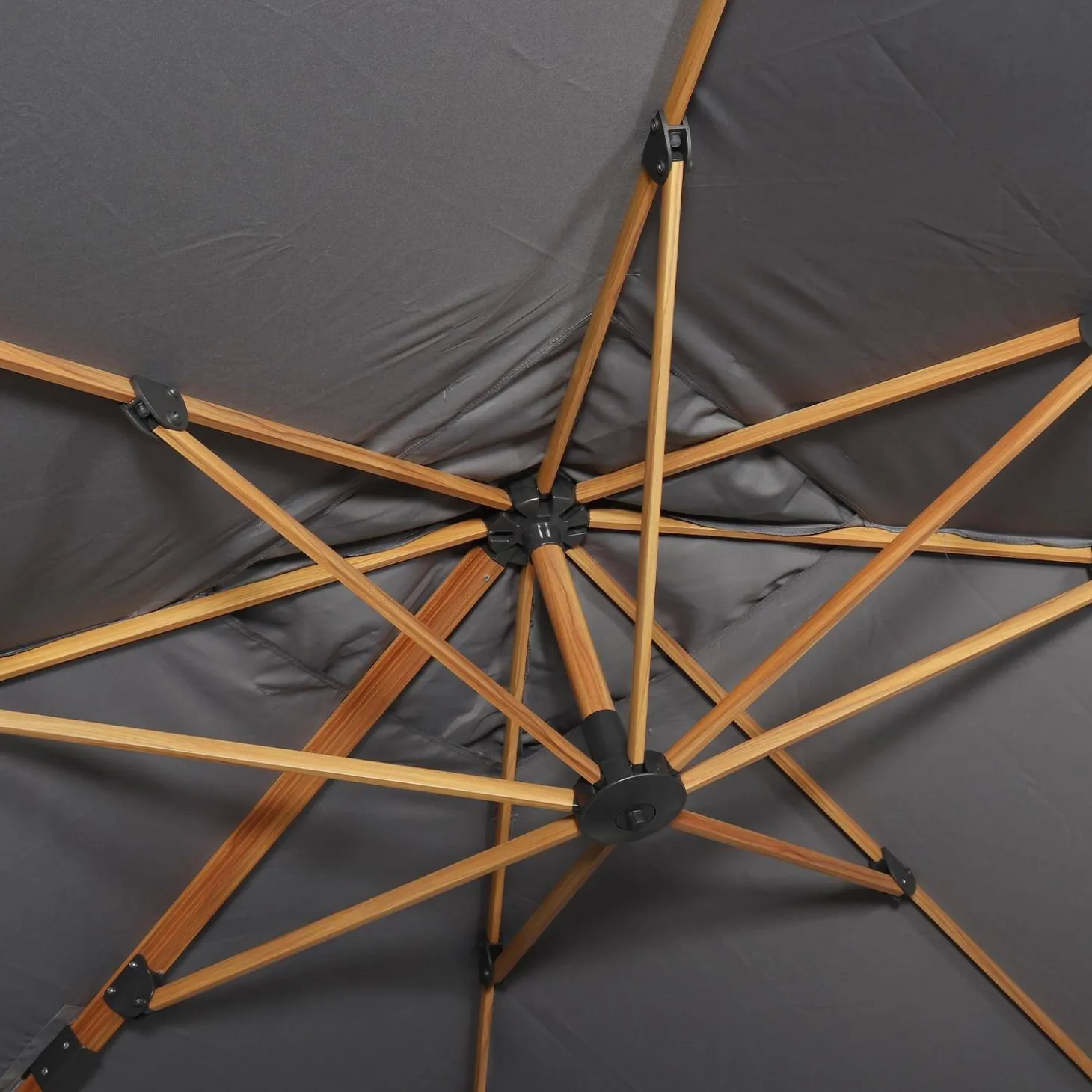3x3m Square Offset Parasol with Wood-Effect Frame + 50x50cm Weighted Slabs