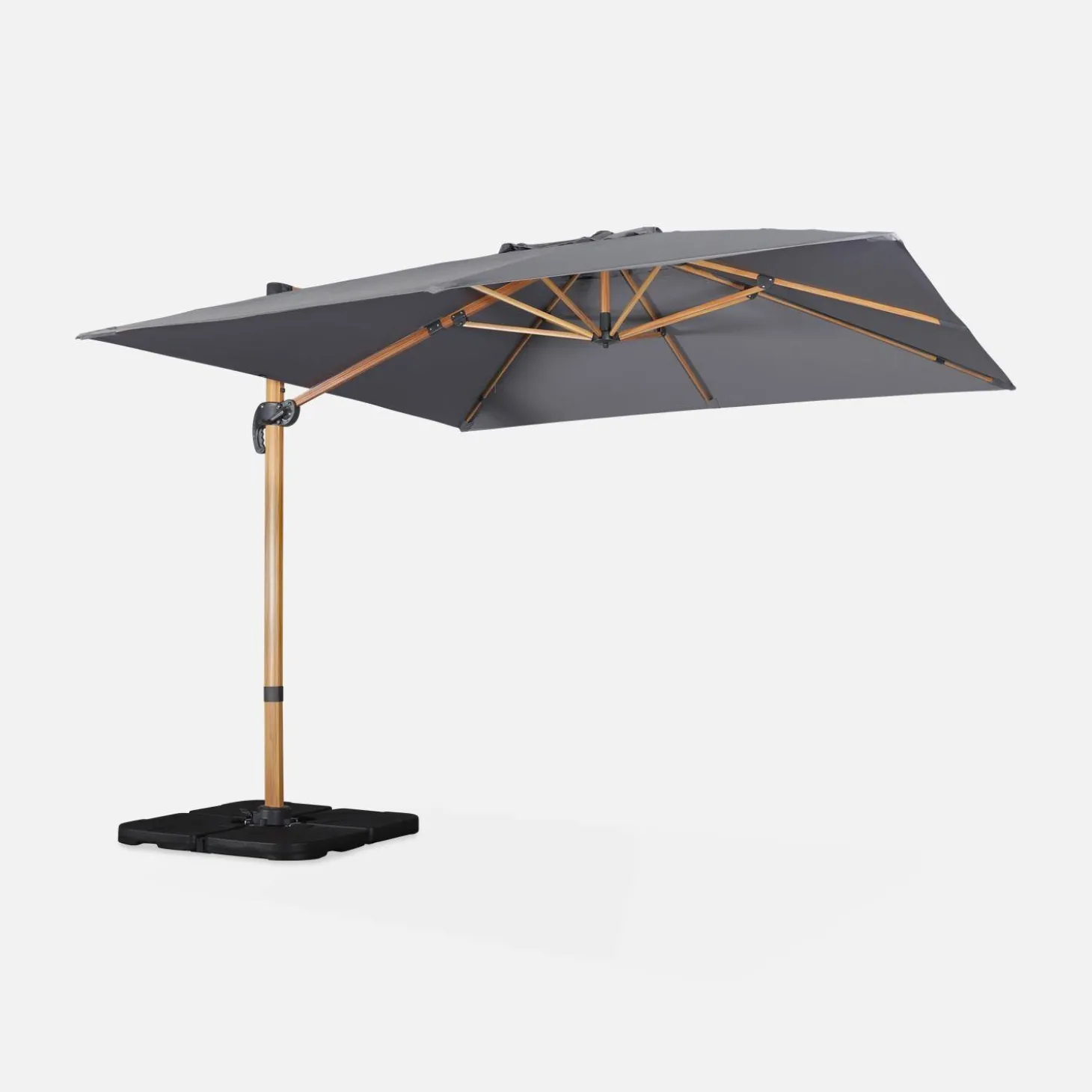 3x3m Square Offset Parasol with Wood-Effect Frame + 50x50cm Weighted Slabs