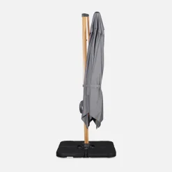3x3m Square Offset Parasol with Wood-Effect Frame + 50x50cm Weighted Slabs