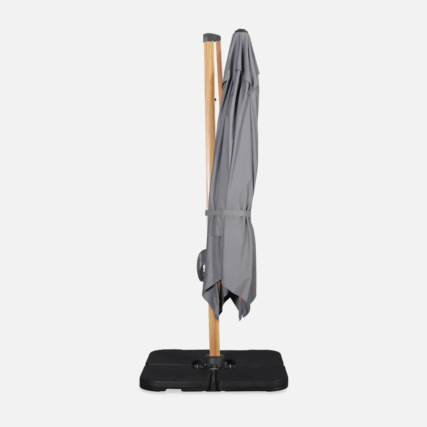 3x3m Square Offset Parasol with Wood-Effect Frame + 50x50cm Weighted Slabs