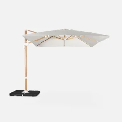 3x3m Square Offset Parasol with Wood-Effect Frame + 50x50cm Weighted Slabs