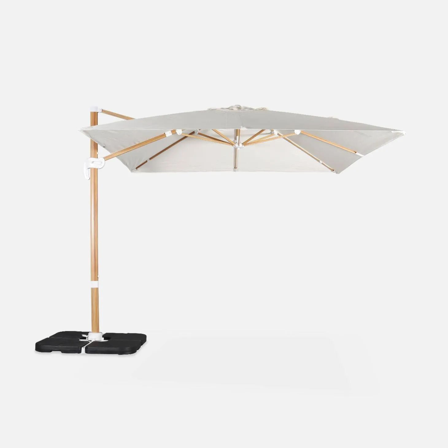 3x3m Square Offset Parasol with Wood-Effect Frame + 50x50cm Weighted Slabs
